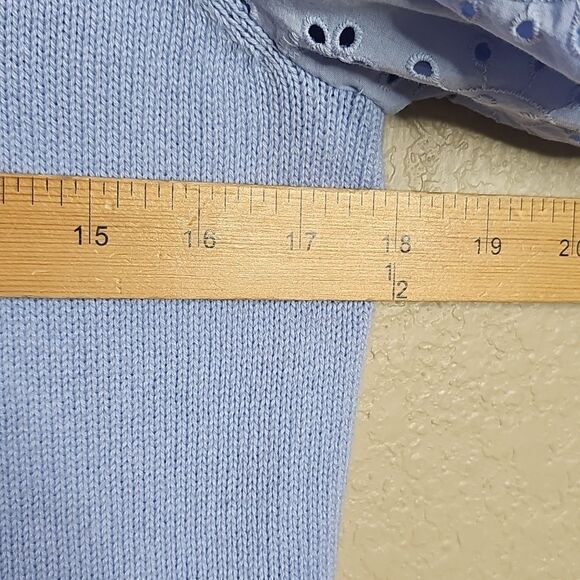 LOFT Small Eyelet Sleeve Sweater Knit Top Blue - Picture 9 of 9